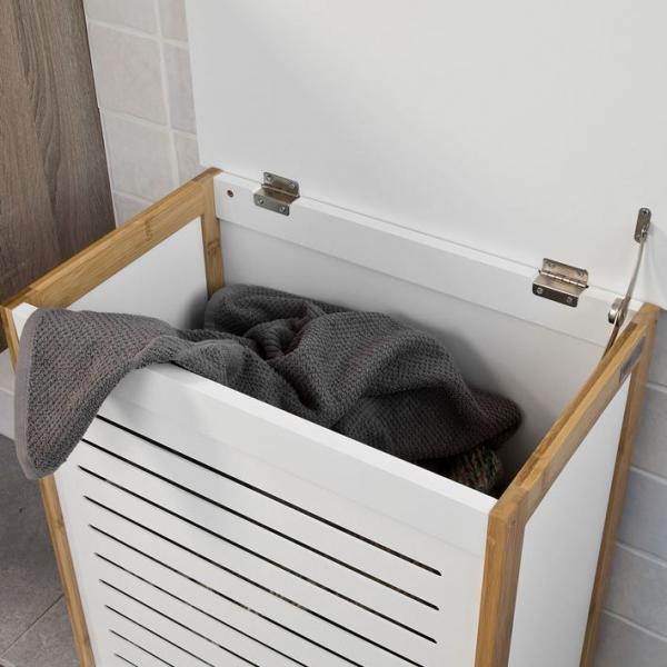 Wäschetruhe Wäschesammler Wäschekorb Wäschetonne mit Deckel Wäschebox Weiss+Natur B50XT30XH60cm - Palo24