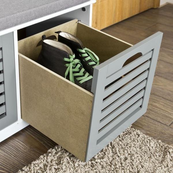 Schuhbank mit Sitzkissen | Schuhtruhe | Sitzkommode Grau - Palo24
