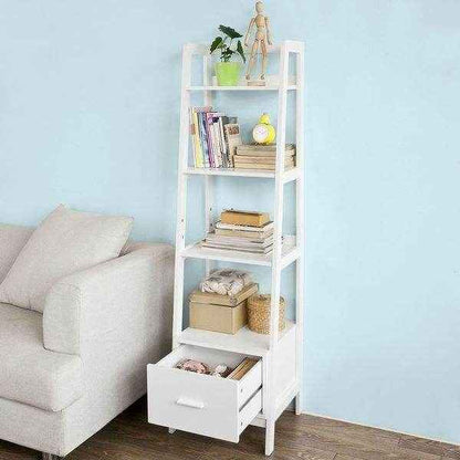 Leiterregal Weiss | Bücherregal Breit 44cm | Standregal Holz