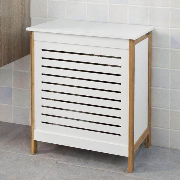 Wäschetruhe Wäschesammler Wäschekorb Wäschetonne mit Deckel Wäschebox Weiss+Natur B50XT30XH60cm - Palo24