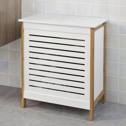 Wäschetruhe Wäschesammler Wäschekorb Wäschetonne mit Deckel Wäschebox Weiss+Natur B50XT30XH60cm - Palo24
