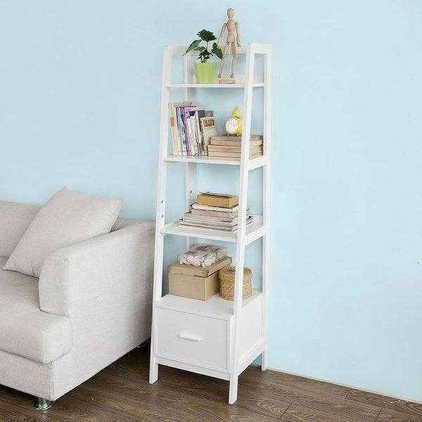 Leiterregal Weiss | Bücherregal Breit 44cm | Standregal Holz