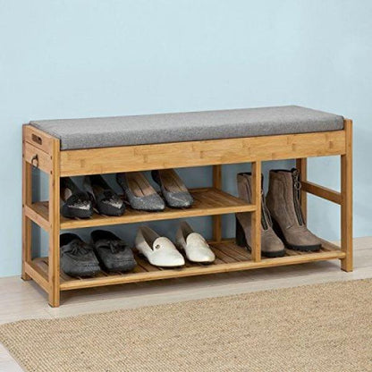 Schuhbank | Sitzbank mit Schuhregal | Breit 90cm Bambus - Palo24