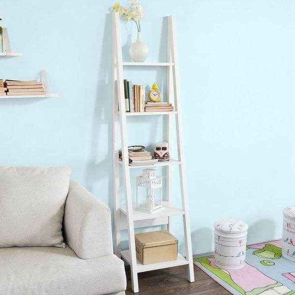 Leiterregal Weiss | Bücherregal | Standregal Holz