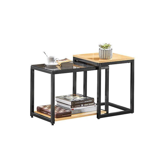 2-tlg. Satztisch Set | Couchtisch mit Glas | Beistelltisch Set - Palo24
