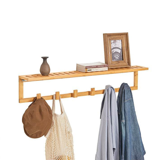 Wandgarderobe mit 6 Kleiderhaken | Flurgarderobe Bambus | FHK06-N - Palo24