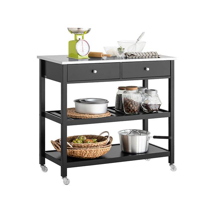 Küchenwagen mit Edelstahlplatte | Sideboard | Servierwagen Schwarz | FKW47-SCH - Palo24