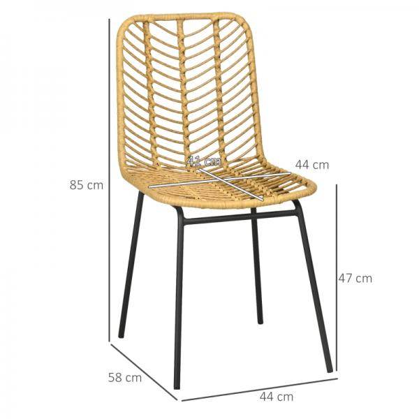 2er-Set Esszimmerstühle im Boho-Stil, Akzentstuhl, PE-Rattan, 44 cm x 58 cm x 85 cm, Natur + Schwarz - Palo24