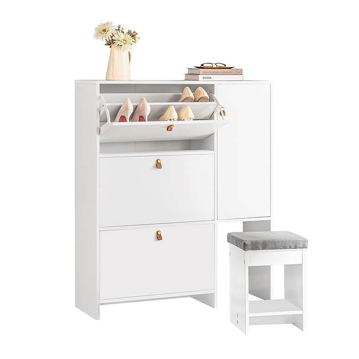 Schuhkipper | Schuhschrank mit 3 Klappen | Schuhkommode Weiss FSR107-W - Palo24