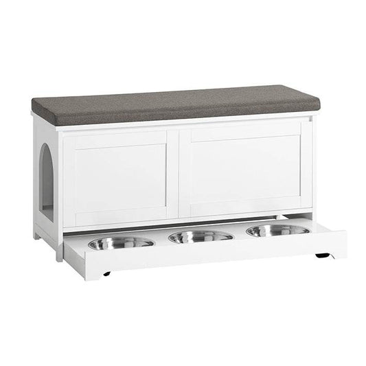 Katzenhaus mit Katzennäpfe | Tierhaus | Schuhbank mit Katzenhaus | Weiss FSR136-W - Palo24