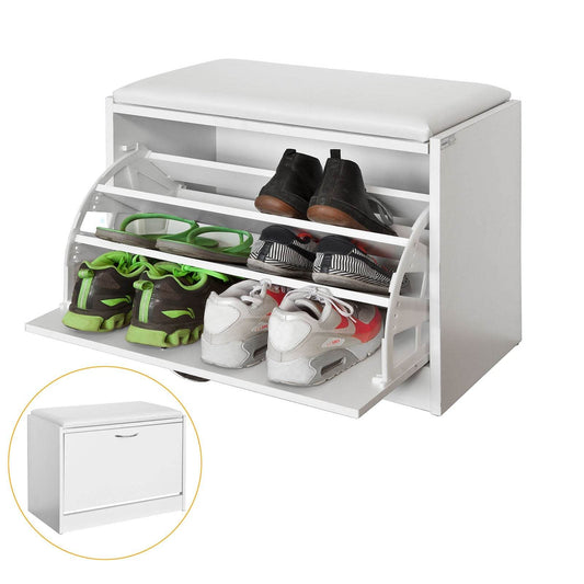 Schuhkipper | Schuhbank mit Schuhregal | Weiss - Palo24
