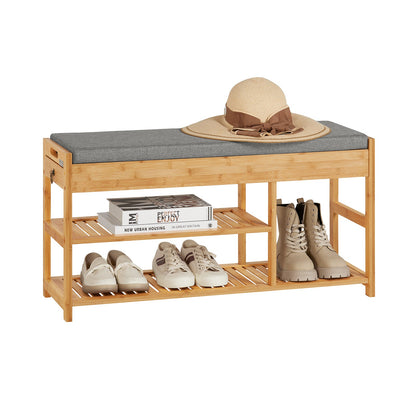 Schuhbank | Sitzbank mit Schuhregal | Breit 90cm Bambus - Palo24