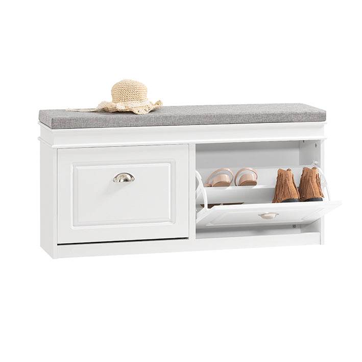 Schuhkipper Schuhbank mit Schuhfach Landhausstil Weiss - Palo24