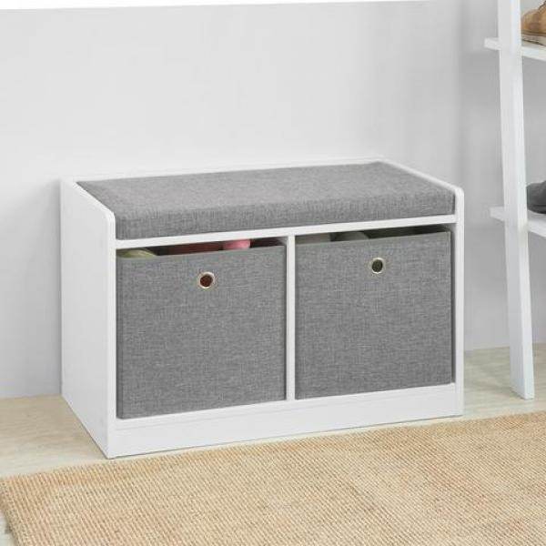Sitzkommode Schuhtruhe Sitzbank mit 2 Körben Weiss-Grau - Palo24
