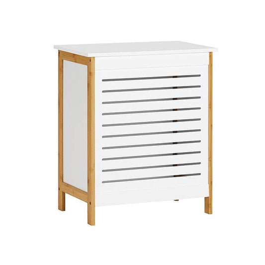 Wäschetruhe Wäschesammler Wäschekorb Wäschetonne mit Deckel Wäschebox Weiss+Natur B50XT30XH60cm - Palo24