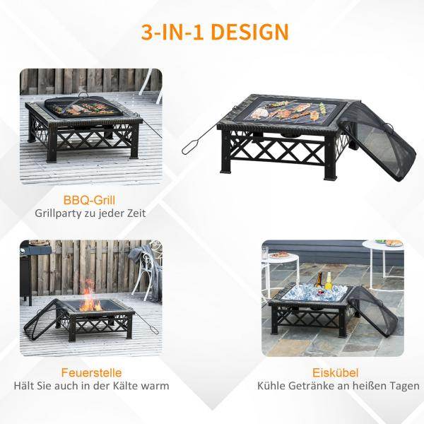 3-in-1 Feuerschale Feuerkorb mit Funkenschutz Grillrost BBQ - Palo24