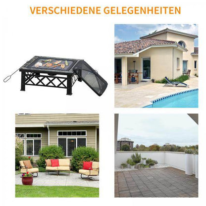3-in-1 Feuerschale Feuerkorb mit Funkenschutz Grillrost BBQ - Palo24
