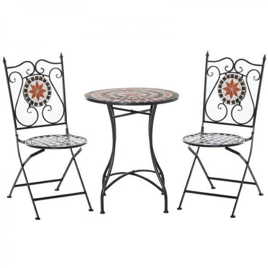 Garten Sitzgruppe 3-teilige Mosaiktisch+2 faltbare Stühle Metall - Palo24