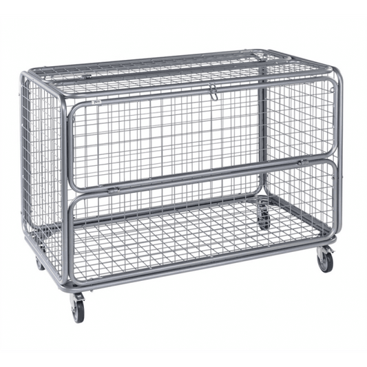 Gitterwagen bis 150kg belastbar, 4 Lenkrollen, 2 davon mit Bremse, grau - Palo24