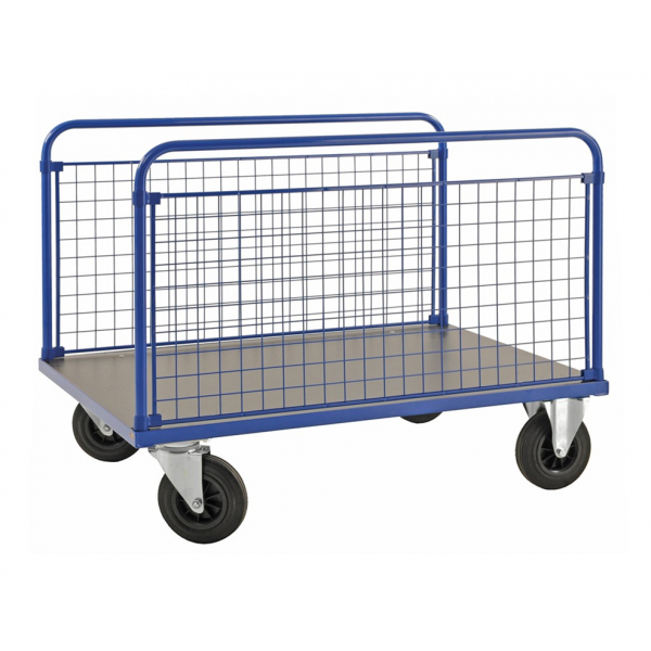 Langer Zweiseitiger Gitterwand-Plattformwagen MDF Platte Blau Industrie Schule Sport Transport - Palo24
