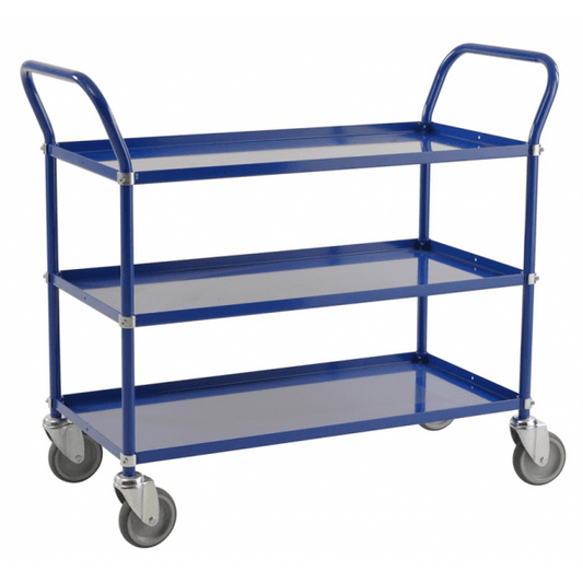 Etagenwagen mit 3 Böden bis 250kg belastbar, 4 Lenkrollen, blau - Palo24