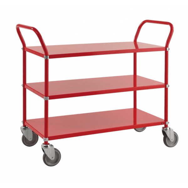 Etagenwagen mit 3 Böden bis 250kg belastbar, 4 Lenkrollen, rot - Palo24