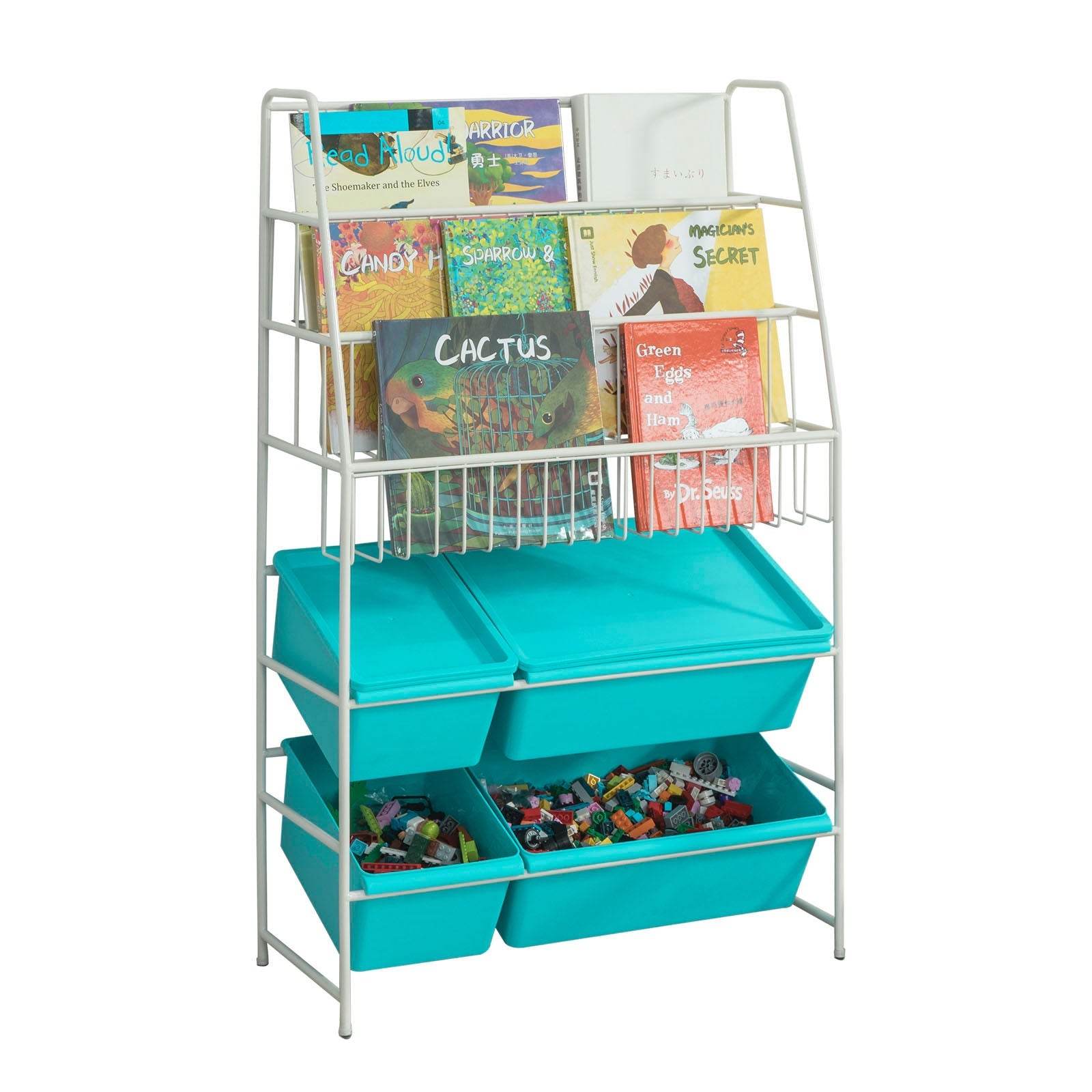Kinderbücherregal | Spielzeugaufbewahrungregal | Weiß/Blau | KMB07-B - Palo24