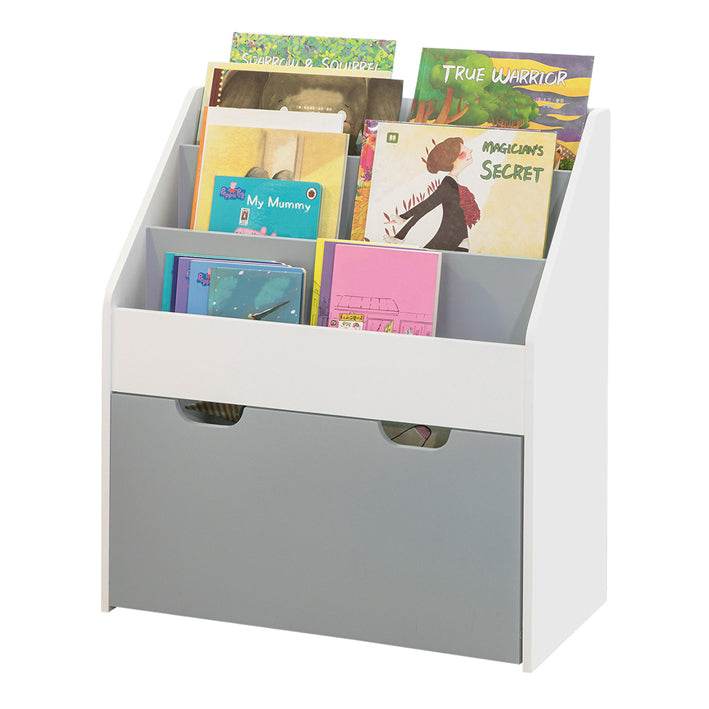 Kinderbücherregal | Spielzeugtruhe | Aufbewahrungsregal Kinderzimmer | Weiß/Grau| KMB17-HG - Palo24