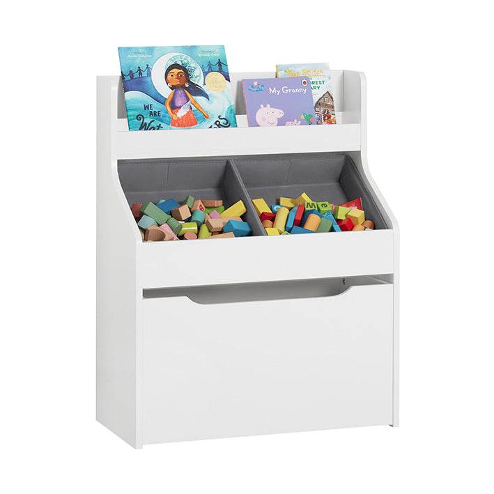 Kinderregal mit 2 Stoffboxen | Bücherregal | Spielzeugtruhe mit Rollen | KMB71-W - Palo24