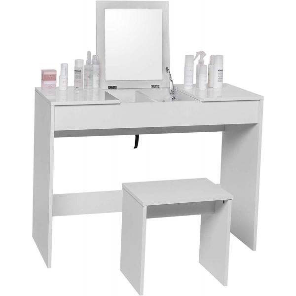 Schminktisch Kosmetiktisch Hocker & klappbarem Spiegel Weiss - Palo24