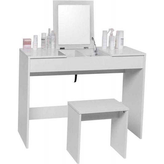 Schminktisch Kosmetiktisch Hocker & klappbarem Spiegel Weiss - Palo24