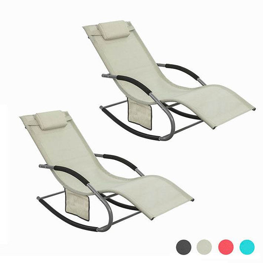 2-er Set Gartenliege | Sonnenliege mit Tasche | Liegestuhl Beige | OGS28-MIx2 - Palo24