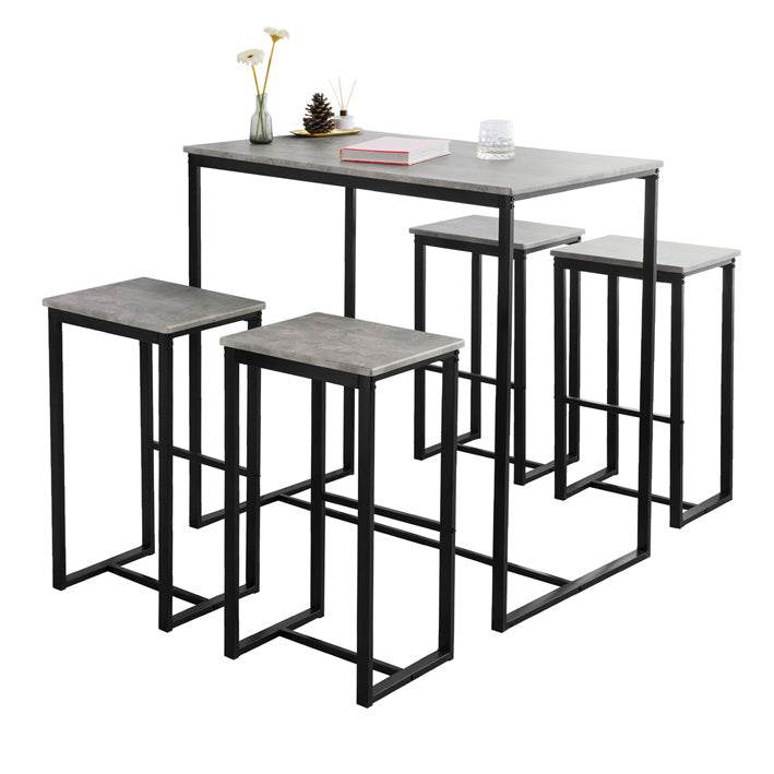 Bartisch mit 4 Hockern | Bartisch set | Stehtisch | 5-teilig | grau | OGT15-HG - Palo24