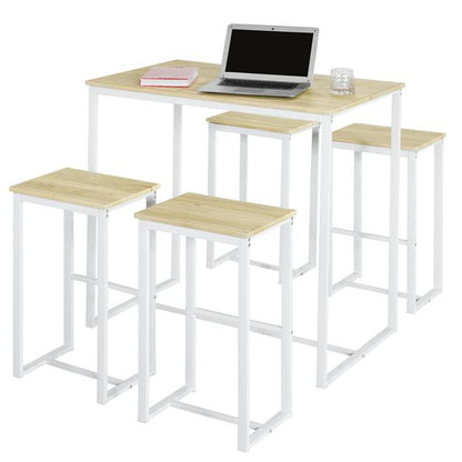 Bartisch mit 4 Hockern | Bartisch set | Stehtisch | 5-teilig | weiß-natur | OGT15-WN - Palo24