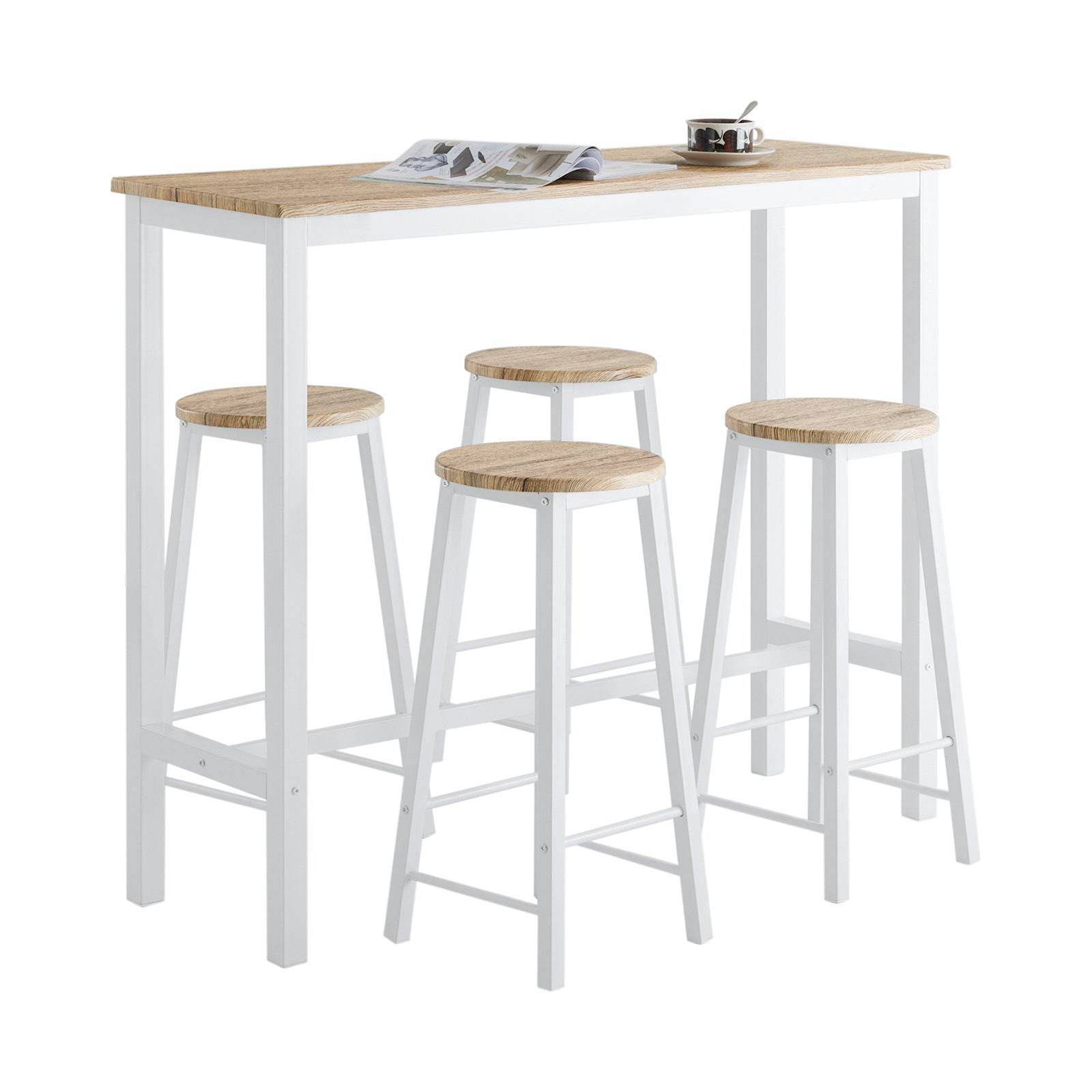 5-teilig Bartisch mit 4 Stühlen | Esstisch set | Stehtisch | Sitzgruppe | Weiss-Natur | OGT22-WN - Palo24