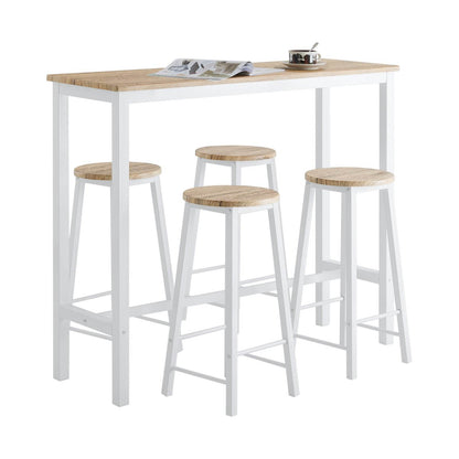5-teilig Bartisch mit 4 Stühlen | Esstisch set | Stehtisch | Sitzgruppe | Weiss-Natur | OGT22-WN - Palo24