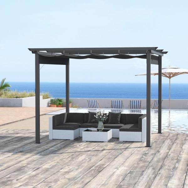 Pergola mit anpassbarem Verdeck Aluminium Grau+Schwarz 3 x 3 m - Palo24