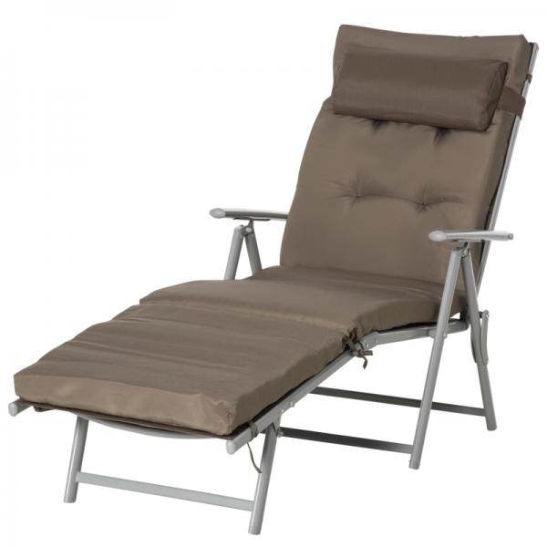 Sonnenliege Strandliege Gartenliege klappbar verstellbar mit Kissen Garten Metall Stoff Braun+Silber - Palo24