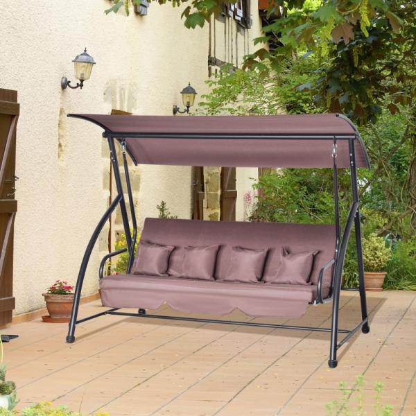 Hollywoodschaukel 3 sitzer mit verstellbarem Dach Liegefunktion Polyester Braun - Palo24