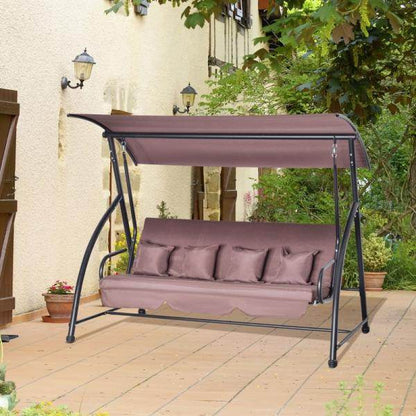 Hollywoodschaukel 3 sitzer mit verstellbarem Dach Liegefunktion Polyester Braun - Palo24