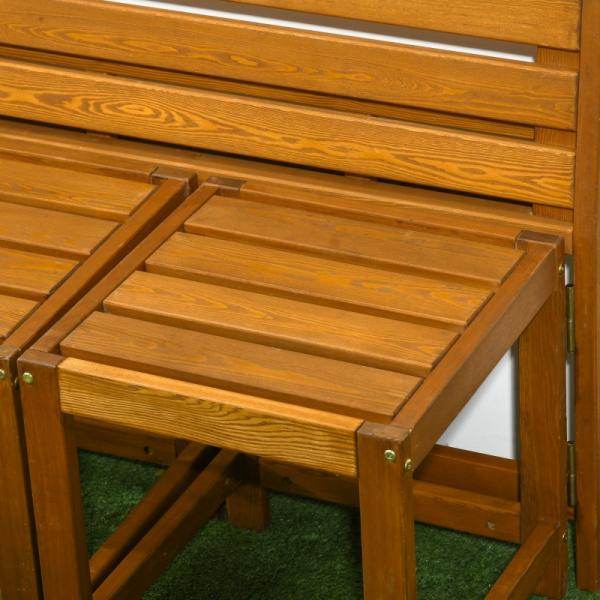 Gartenbank, 2-in-1-Kombination, Tisch mit 2 Hockern, Lärchenholz, wetterfest, Teak - Palo24