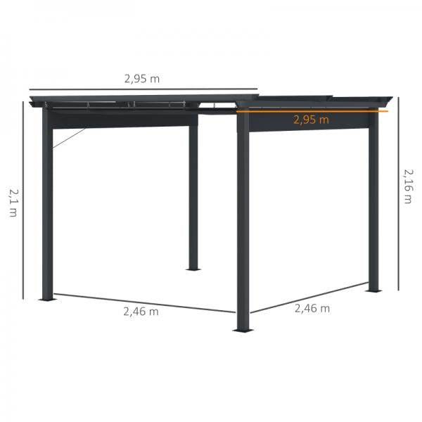 Pergola mit anpassbarem Verdeck Aluminium Grau+Schwarz 3 x 3 m - Palo24