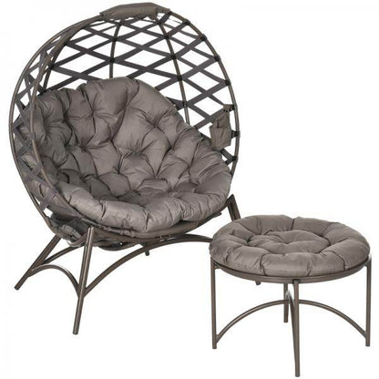 Gartenstuhl-Set, 2-tlg., Hocker/Beistelltisch, gr. Sitzkissen, Stahlrahmen, Farbe: Sand - Palo24