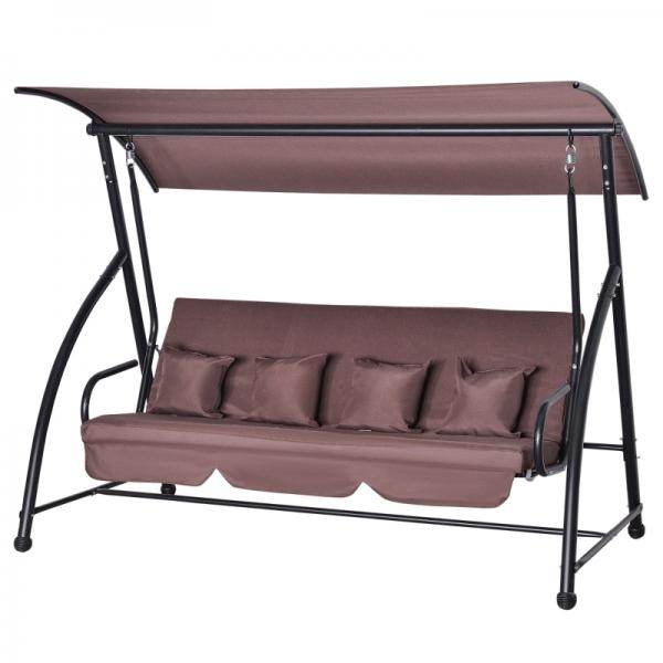 Hollywoodschaukel 3 sitzer mit verstellbarem Dach Liegefunktion Polyester Braun - Palo24