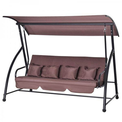 Hollywoodschaukel 3 sitzer mit verstellbarem Dach Liegefunktion Polyester Braun - Palo24