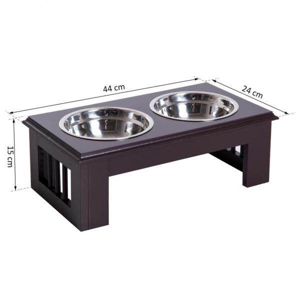 Futternapf Futterschüssel Erhöhter 2 Näpfe Hundenapf Katzen Edelstahl MDF Kaffee - Palo24