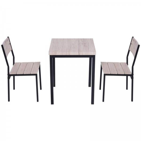 3-teilige Essgruppe Holztisch Naturholzoptik + Schwarz - Palo24