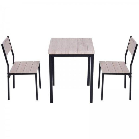 3-teilige Essgruppe Holztisch Naturholzoptik + Schwarz - Palo24