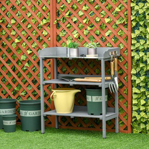 Pflanztisch Gärtnertisch Blumentisch mit Metall Arbeitsfläche - Palo24