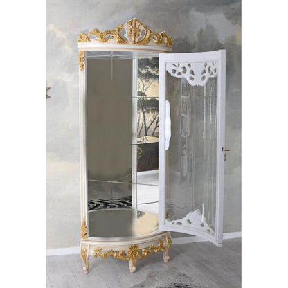 BAROCK VITRINE ANTIK ECKVITRINE WEISS GOLD ECKSCHRANK ECKREGAL ROKOKO VITRINENSCHRANK - Palo24